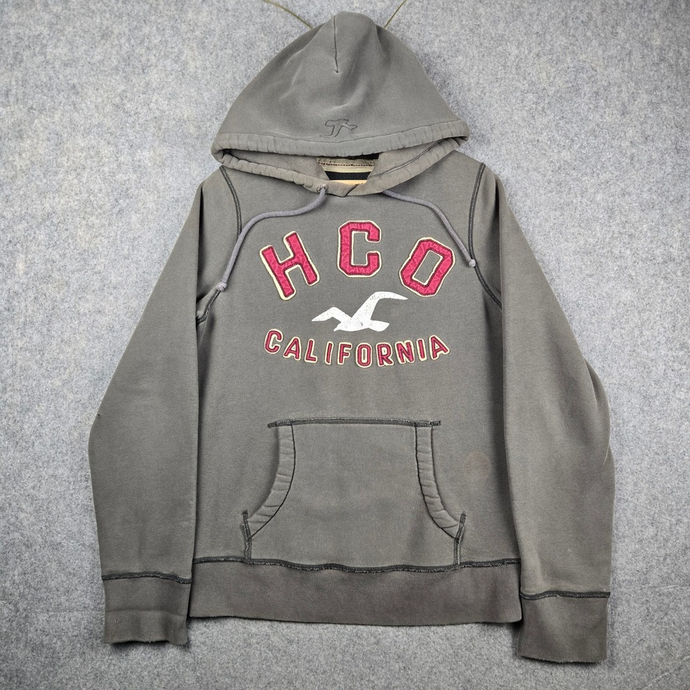 Hollister Hoodie Mens Small Gray HCO California Graphic Pullover Y2K Surf